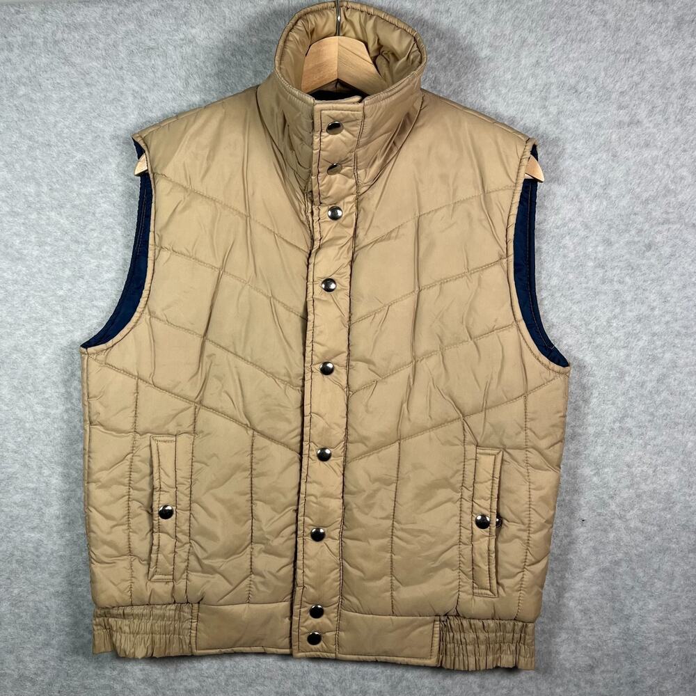 Vintage Alpine Vest Mens Sz Small Tan Goose Down Puffer Jacket Full-Zip Outdoor